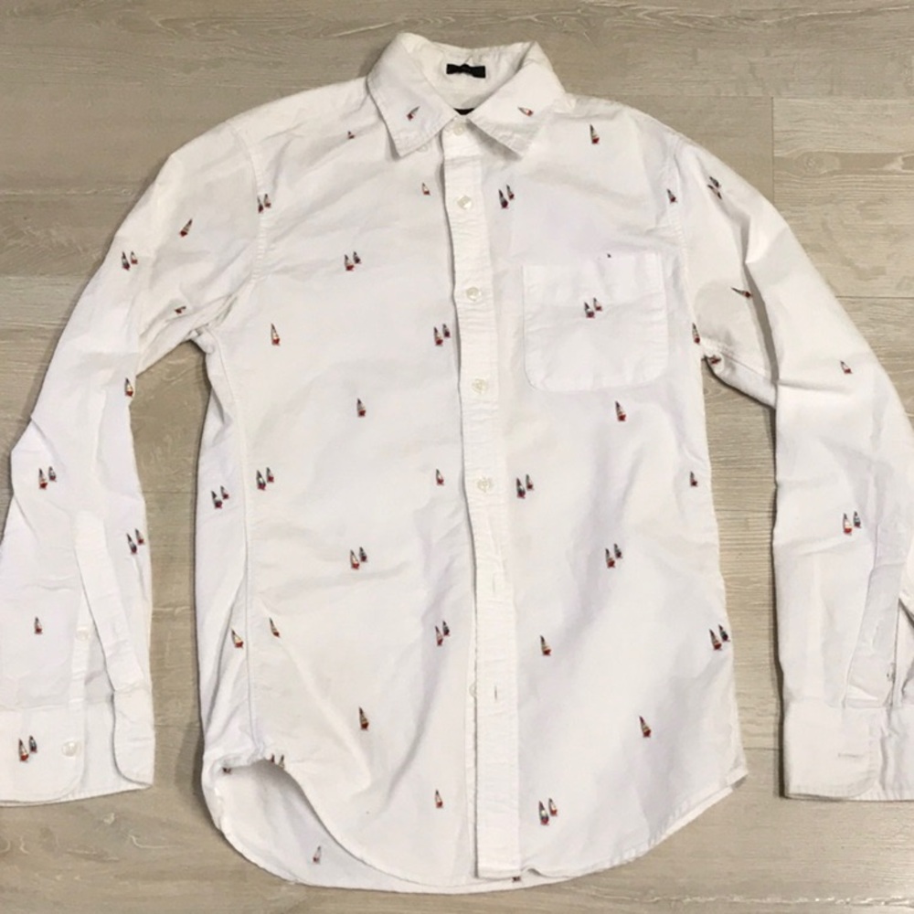 J.Crew sail boat embroidered Oxford button down white shirt